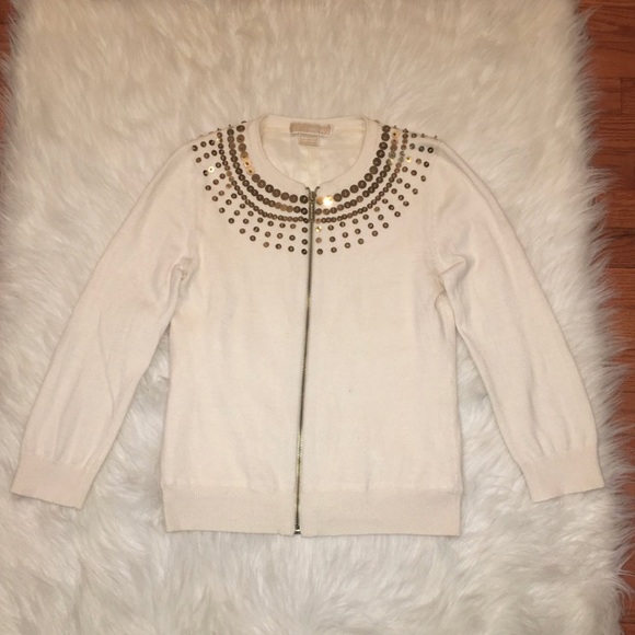 MICHAEL Michael Kors Gold Sequin Zip-up Sweater XS - Picture 9 of 14